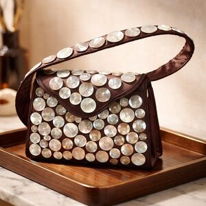 Elegant Brown and Cream Button Women's Bag